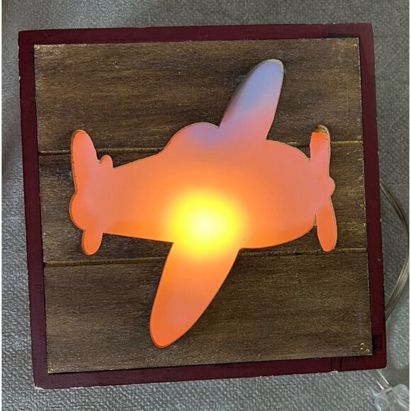 Airplane Night Light Cut Out Wooden Box 8" by Mastercraft Children Kids Bedroom - Picture 5 of 9